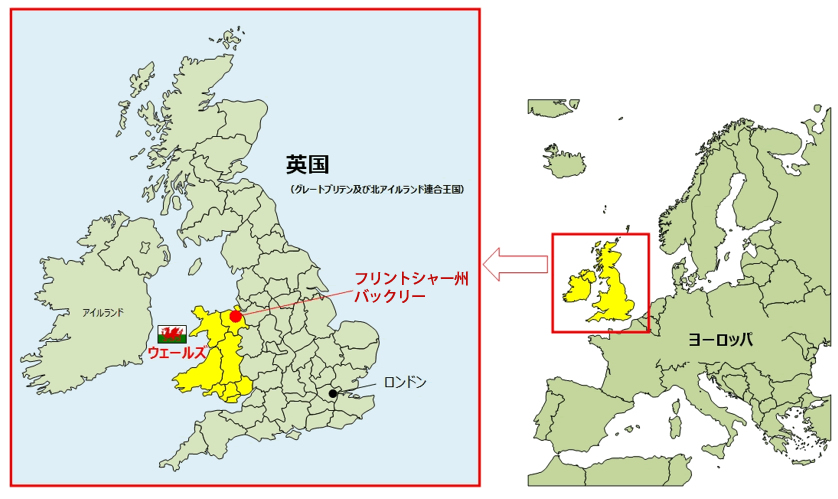 画像：イギリス、フリントシャー県位置図