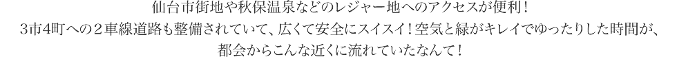 仙台市街地や秋保温泉などのレジャー地へのアクセスが便利！